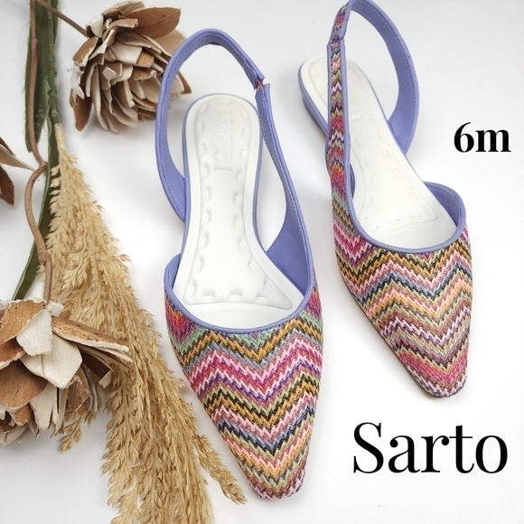 SARTO By Franco Sarto Shoes - SARTO Purple Pink Weave Cutout Slingback Point Flats Sz 6m